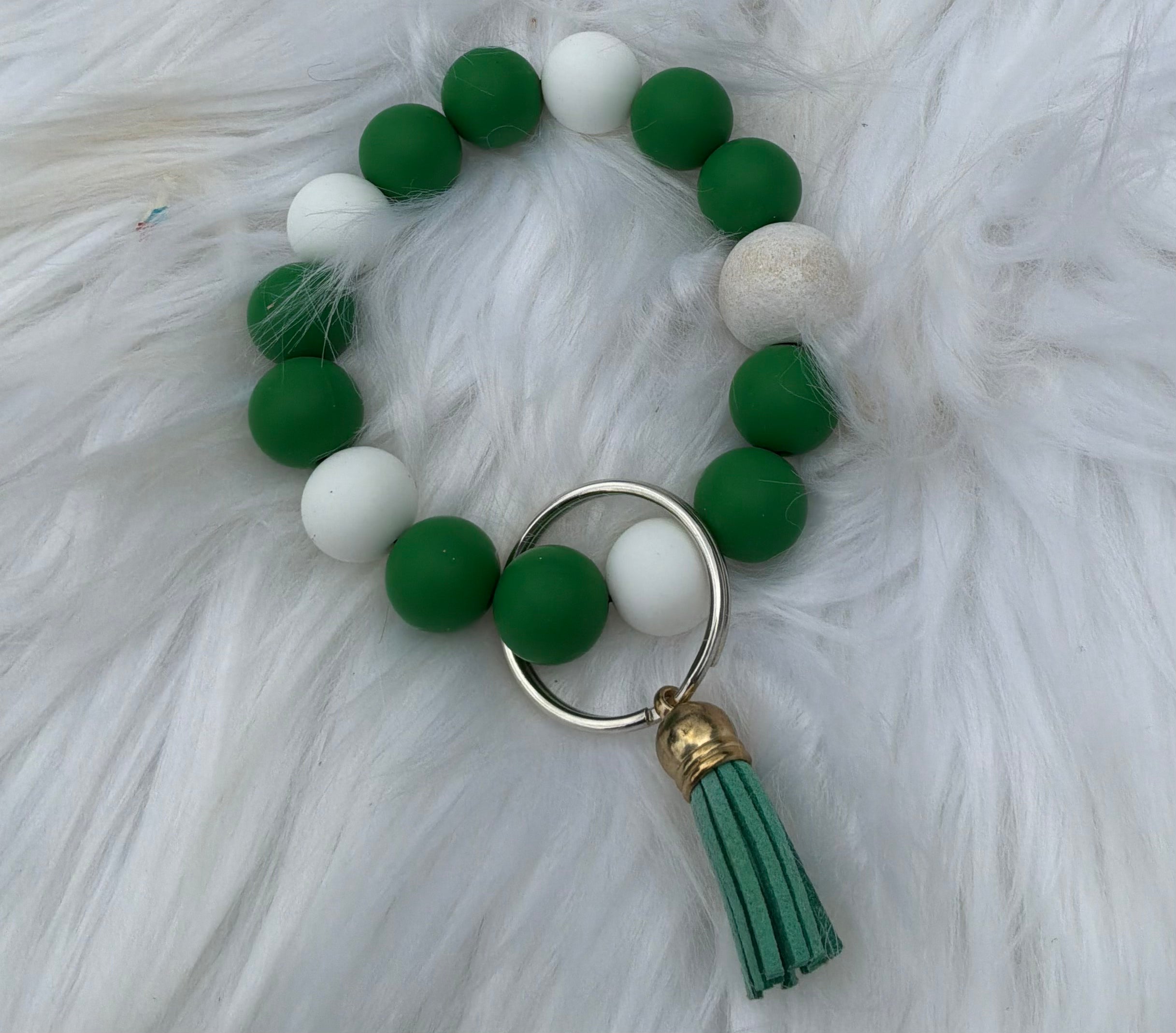 Green and White Wristlet