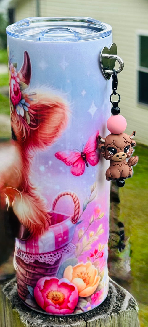 20oz Tumbler with charm- Highland Cow