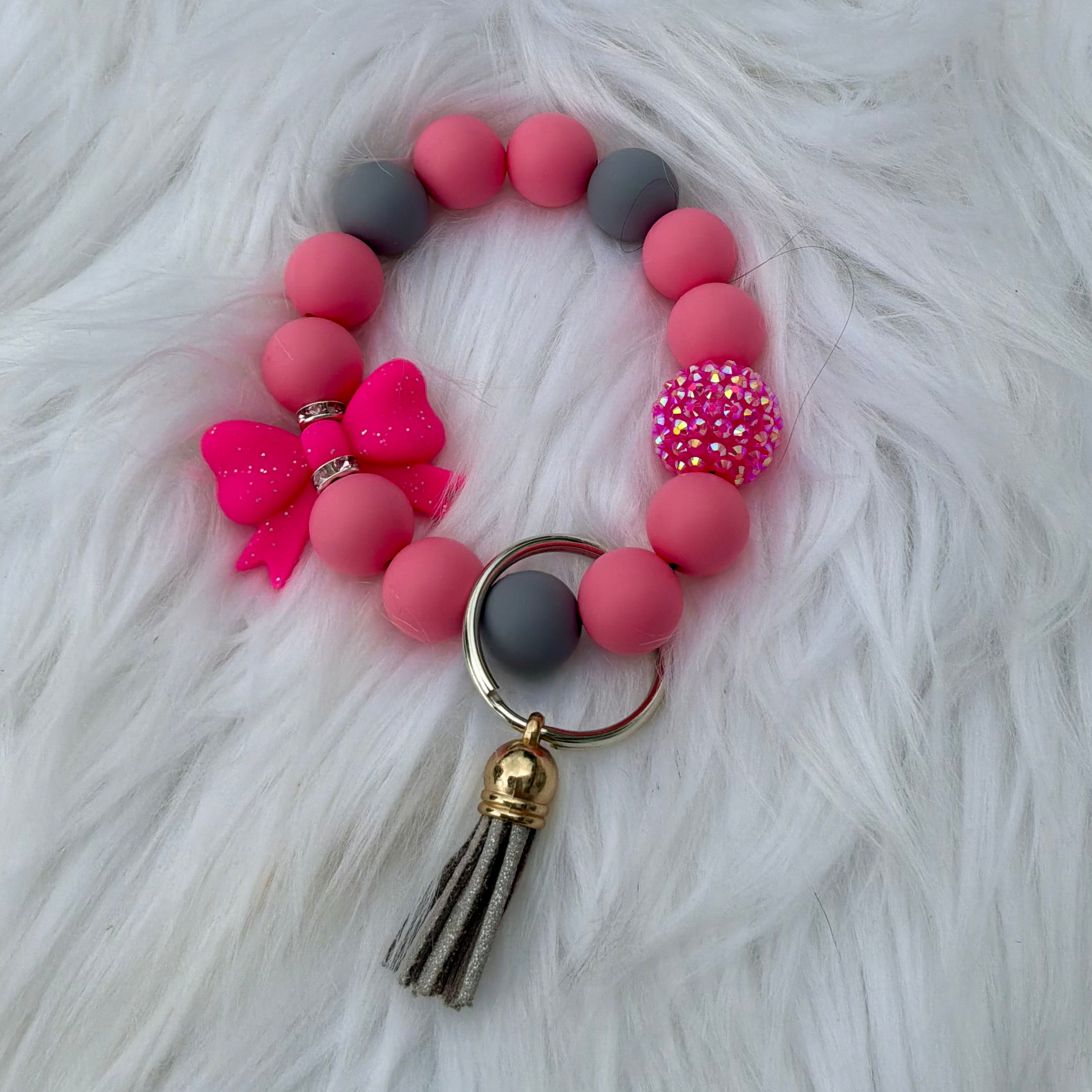 Pink and Grey Bow Wristlet