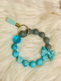 Teal and Grey Bow Wristlet
