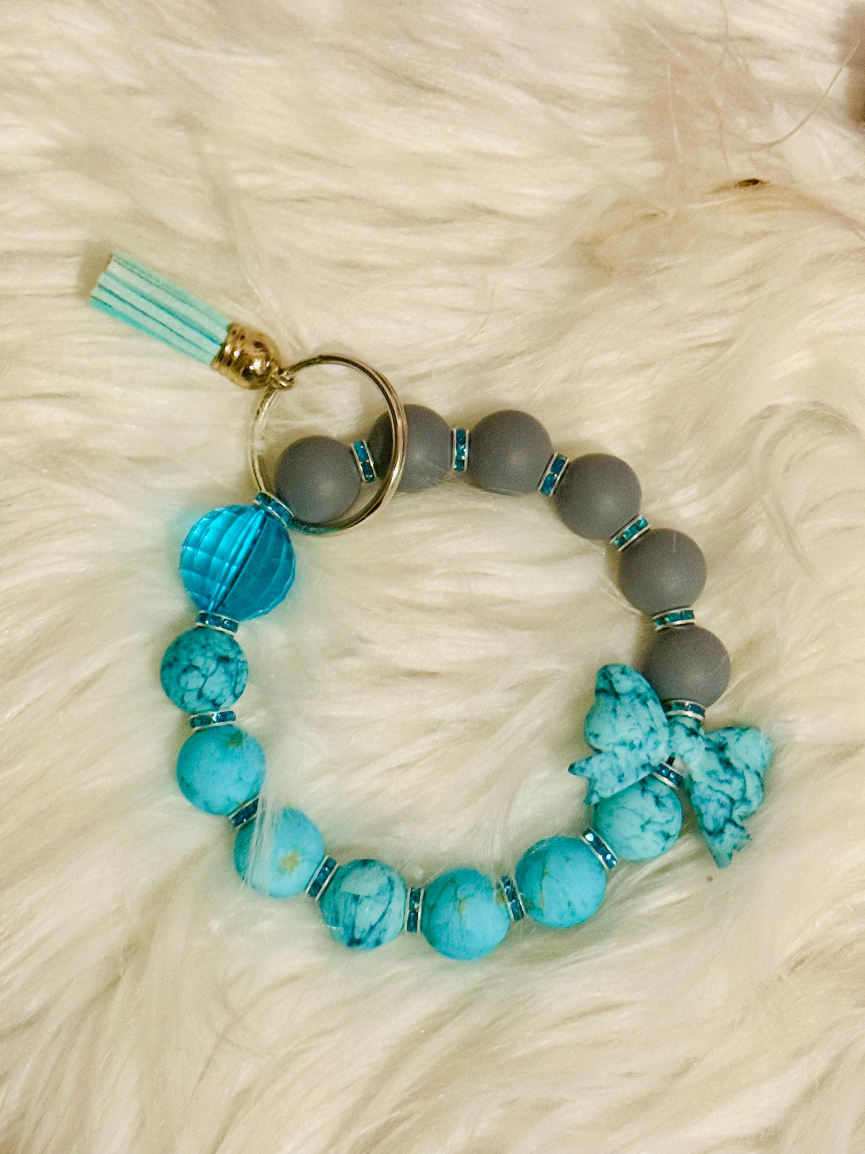 Teal and Grey Bow Wristlet