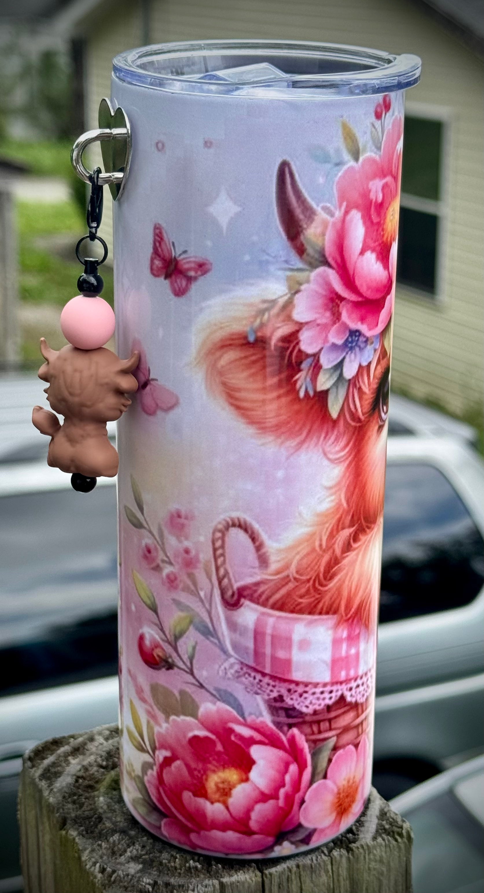 20oz Tumbler with charm- Highland Cow