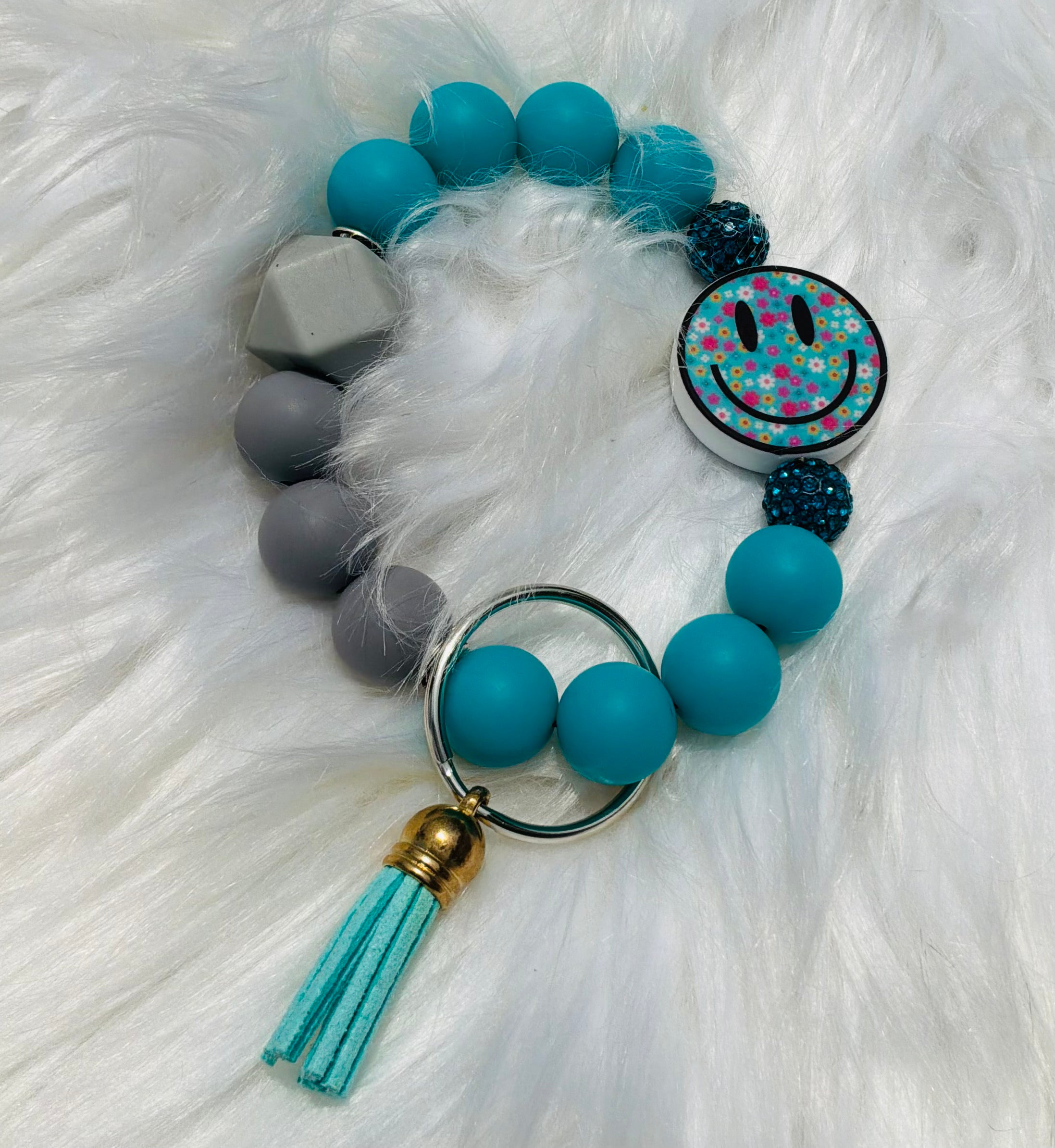 Blue Smiley FaceWristlet