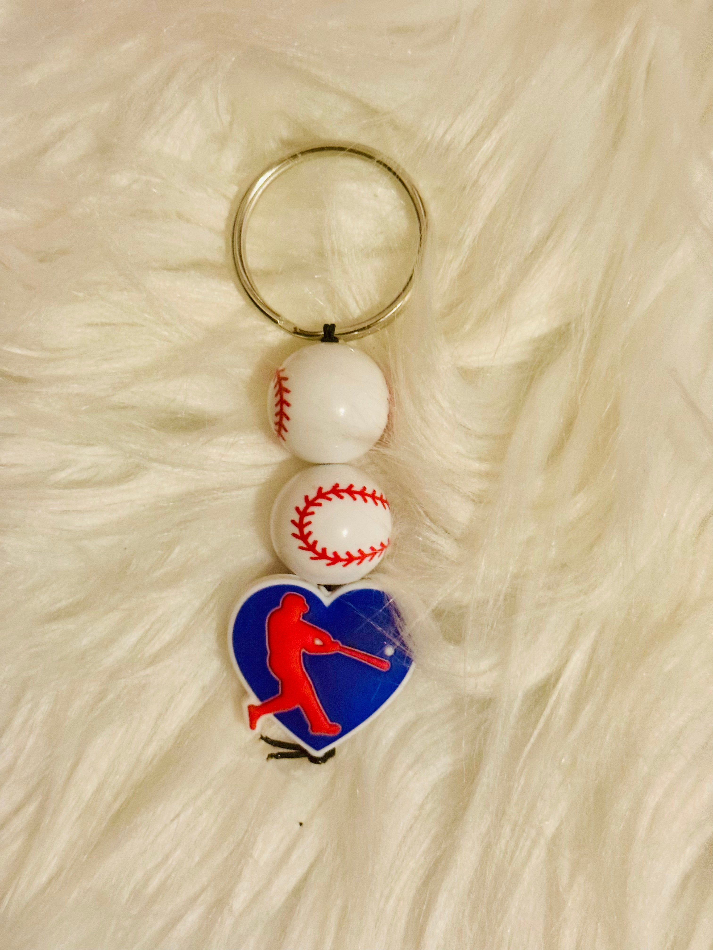 Baseball beaded keychain
