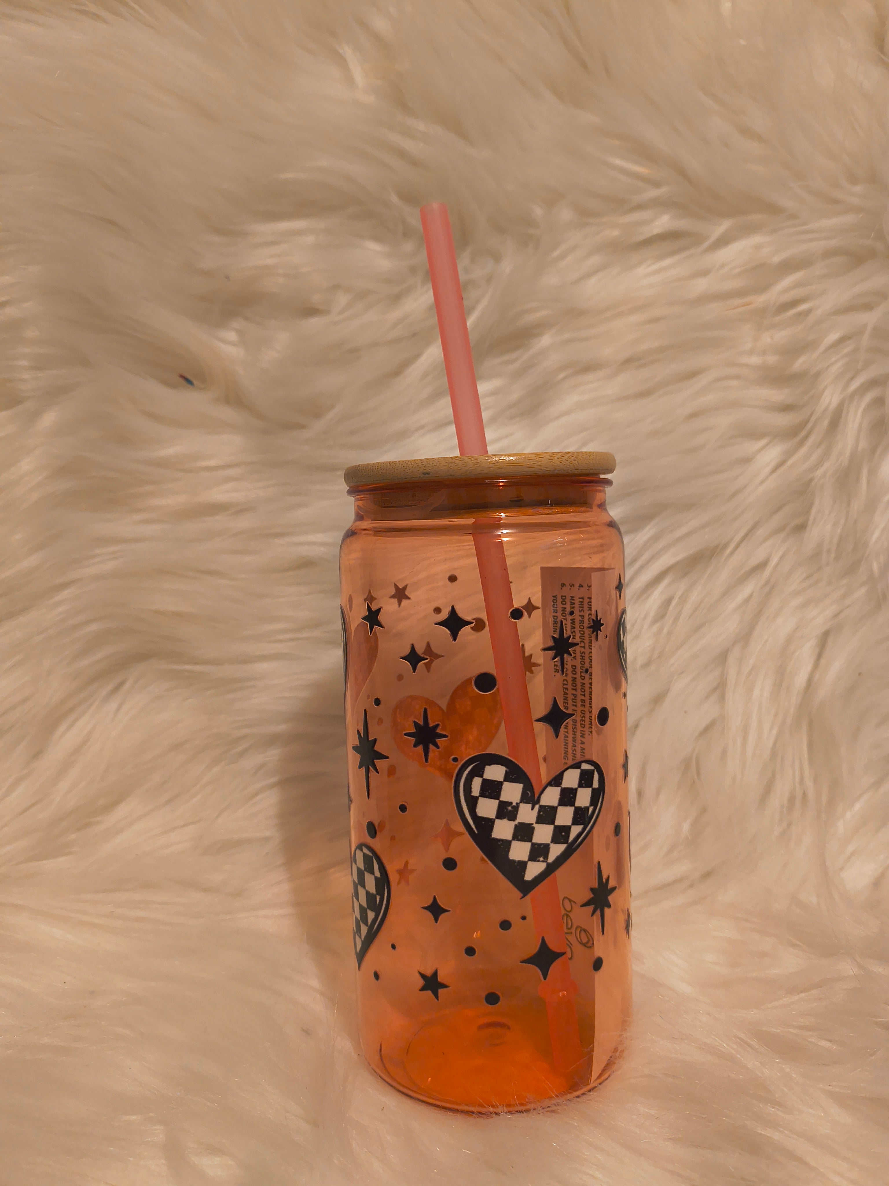 Checkered heart -PLASTIC 21oz