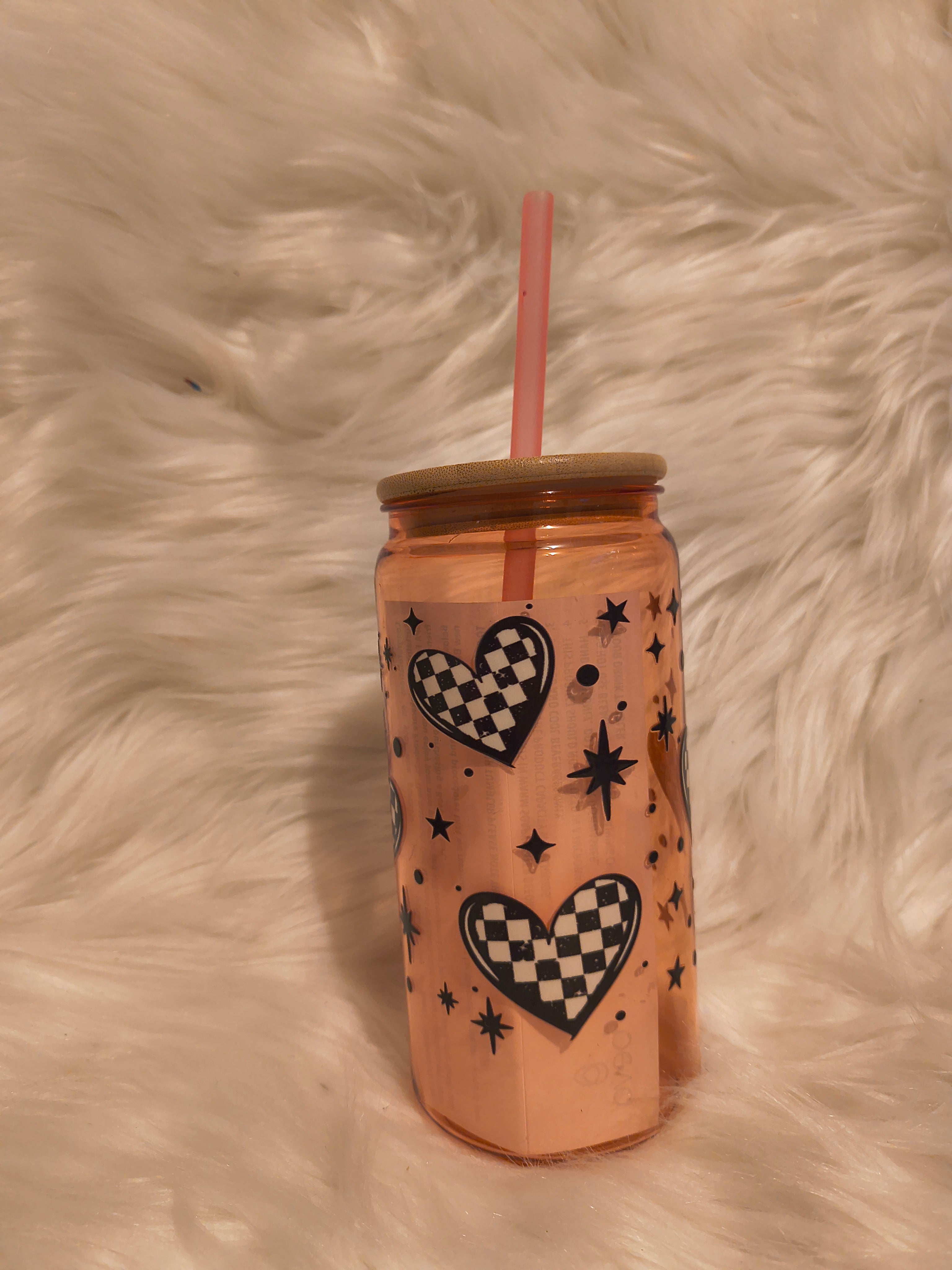 Checkered heart -PLASTIC 21oz